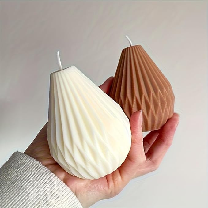 Silicone Candle Molds, 3D Pear Shape Scented Candle Mold, Classic Geometric Design, Colorless, BPA Free, Silicone Molds for Candle Making, DIY, Resin, Wax, Soap, Clay, Chocolate Etc