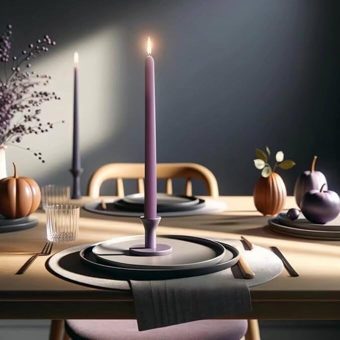 12-Inch Tall Dripless Taper Candles Set of 4 - Purple Tapered Candles, Perfect for Halloween - Smokeless, Unscented, Long Burning - Hand Poured, Colored Tall Candlesticks - Light Purple