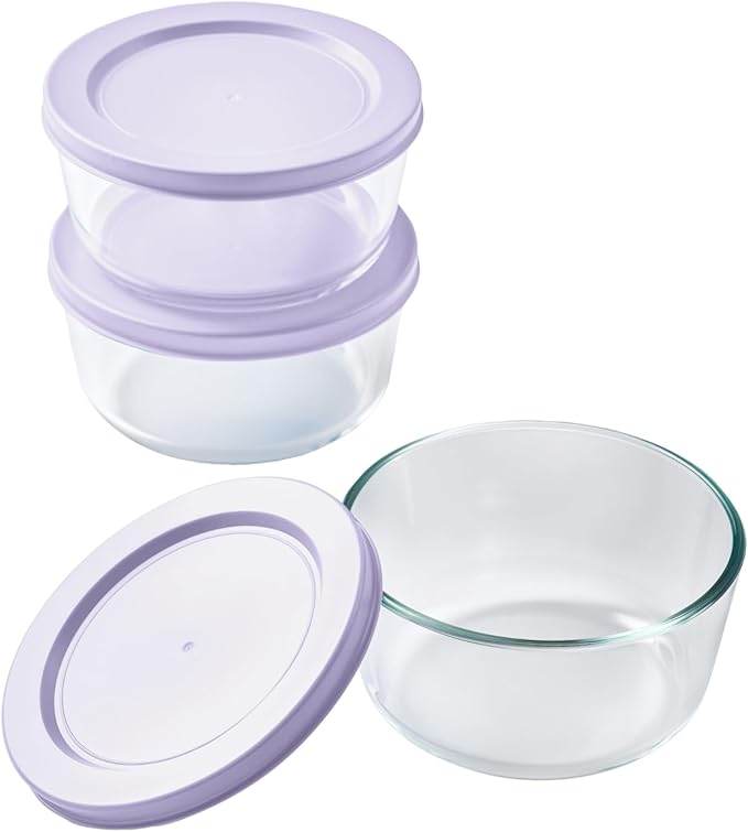 DURA LIVING Borosilicate Glass Food Containers - 6 Piece Set (2 cup) - Premium Storage Solution Microwave & Dishwasher Safe, BPA-Free Lids, White
