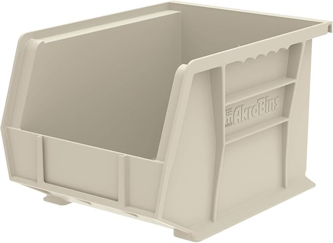 Akro-Mils 30239 AkroBins Plastic Storage Bins, Space-Saving Stackable Bins for Garage, Pantry, Craft Organization, 11-Inch x 8-Inch x 7-Inch, Stone, 6-Pack