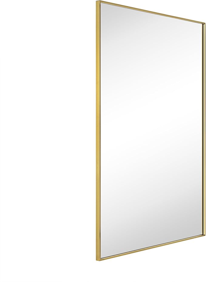 TEHOME Gold Bathroom Vanity Mirror with Squared Corners, 24x36'' Brushed Brass Rectangle Stainless Steel Metal Framed Mirror for Bathroom