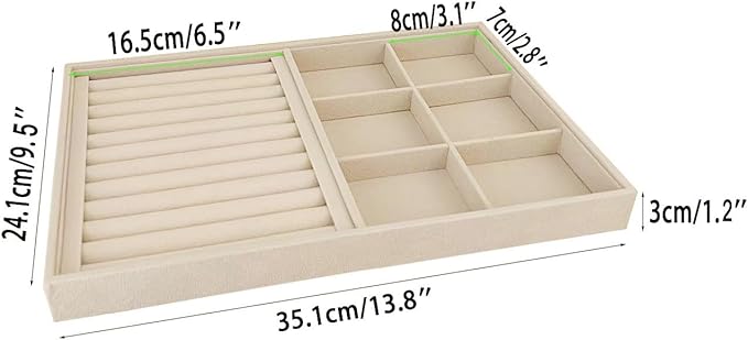 Large Beige Premium Quality Velvet Jewelry Display Box Tray Stackable Practical Trade Show Home Store 6 Grid and Ring