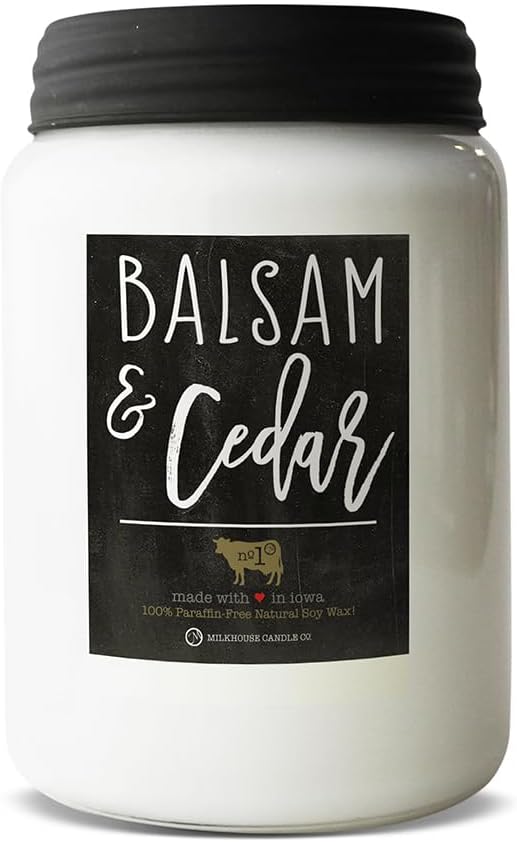 Milkhouse Candle Company - Balsam & Cedar - 26oz Beeswax and Soy Candles - Farmhouse Collection - 100% Natural, Paraffin Free, with Premium Fragrance Oil, Glass Jars with Lids