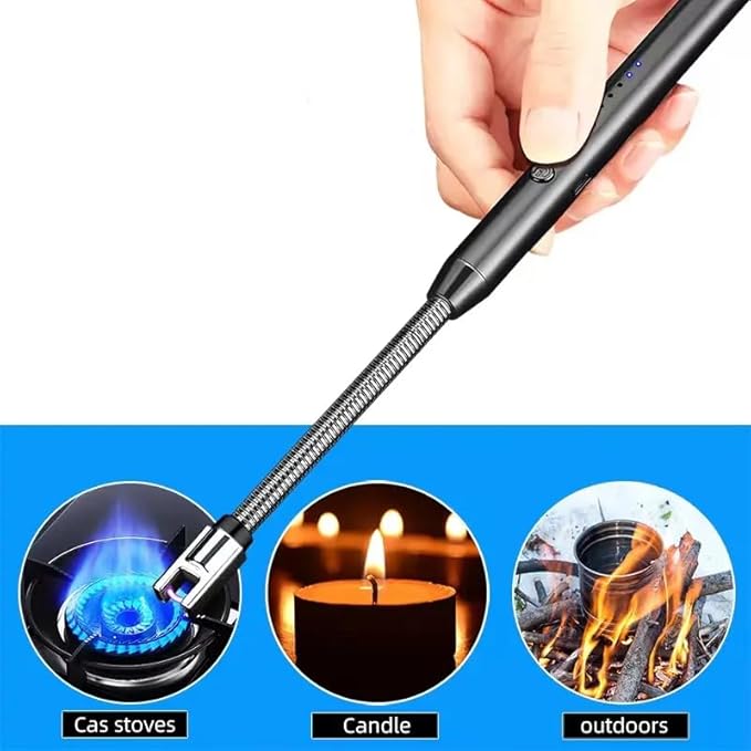 360°Flexible Neck Lighters for Candles, Multi-Function Arc Lighter Rechargeable USB Electric BBQ Lighter for Grill Kitchen Fireworks Gas Stove (Black)