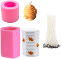 3D Bee Honeycomb Candle Molds with 50Pcs Low Smoke Candle Wicks, Hexagon Beehive Silicone Molds for Making Beeswax Candles Soaps Lotion Bars Bath Bombs (Set of 2)
