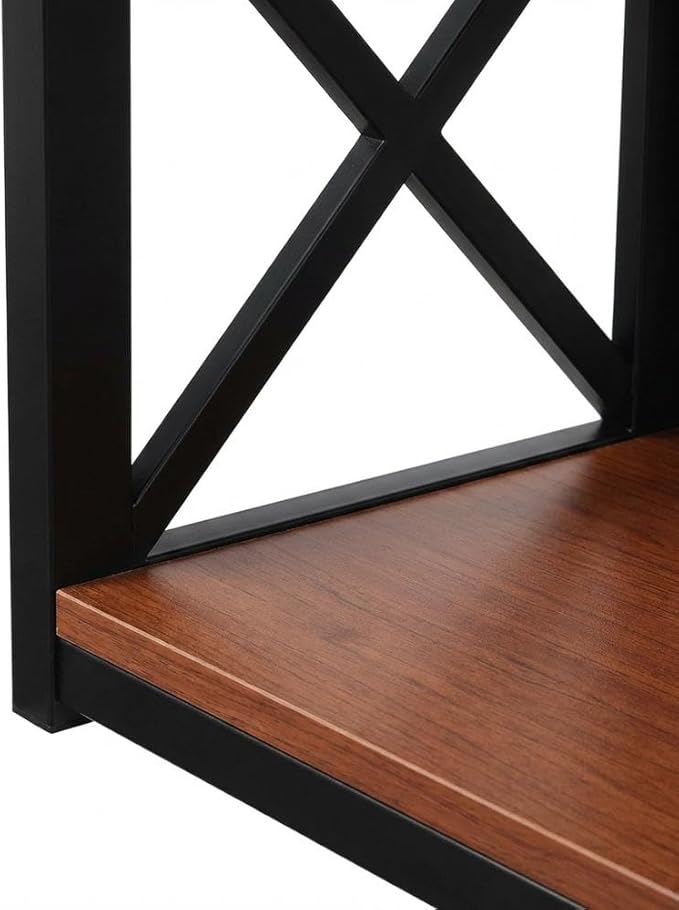 Furnifact Cherry Black 3 Tier Corner Bookcase with Non Lead Base Paint, Space-Saving Design, Durable Construction, Ideal for Home or Office Decor