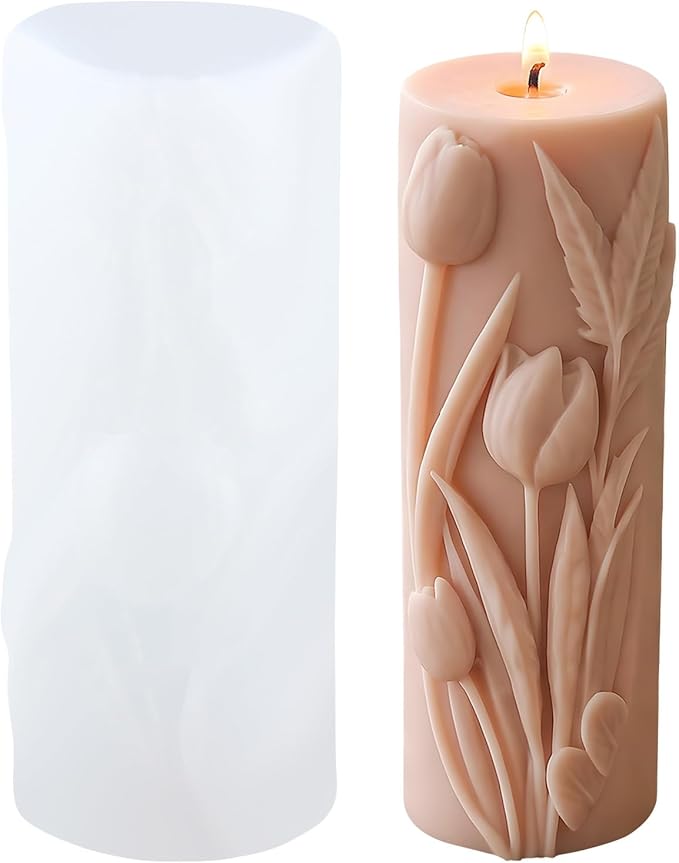 XIAOSHUI Tulip Cylinder Cylinder Candle Molds Tulip Flower Pillar Candle Silicone Mold for Candles Making Resin Casting Aromatherapy Candles Gypsum Craft Home Decorate
