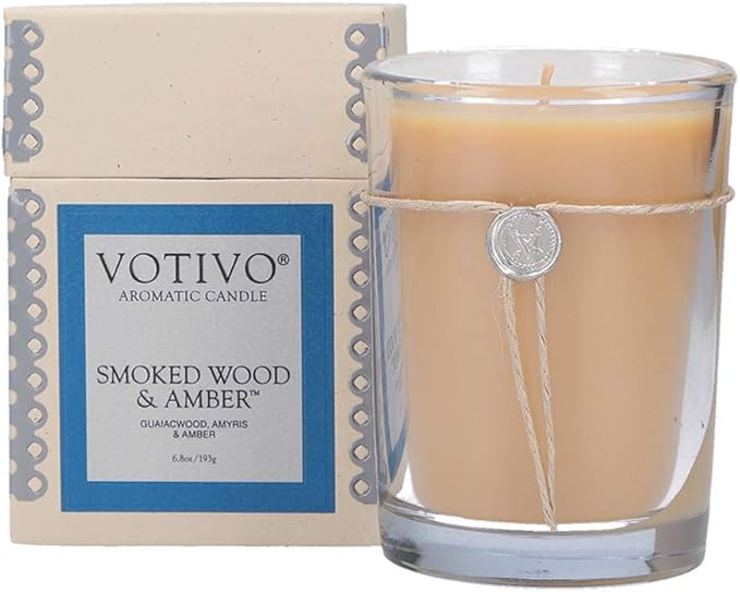 VOTIVO 6.8oz Aromatic Soy Blend Highly Fragranced Home Decor Jar Candle-Smoked Wood & Amber