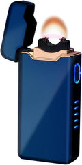 Plasma Rechargeable Electric Lighter with LED Battery Indicator Strong Flame, USB Convenient Charging, Windproof Lighter Outdoor（B-Blue）