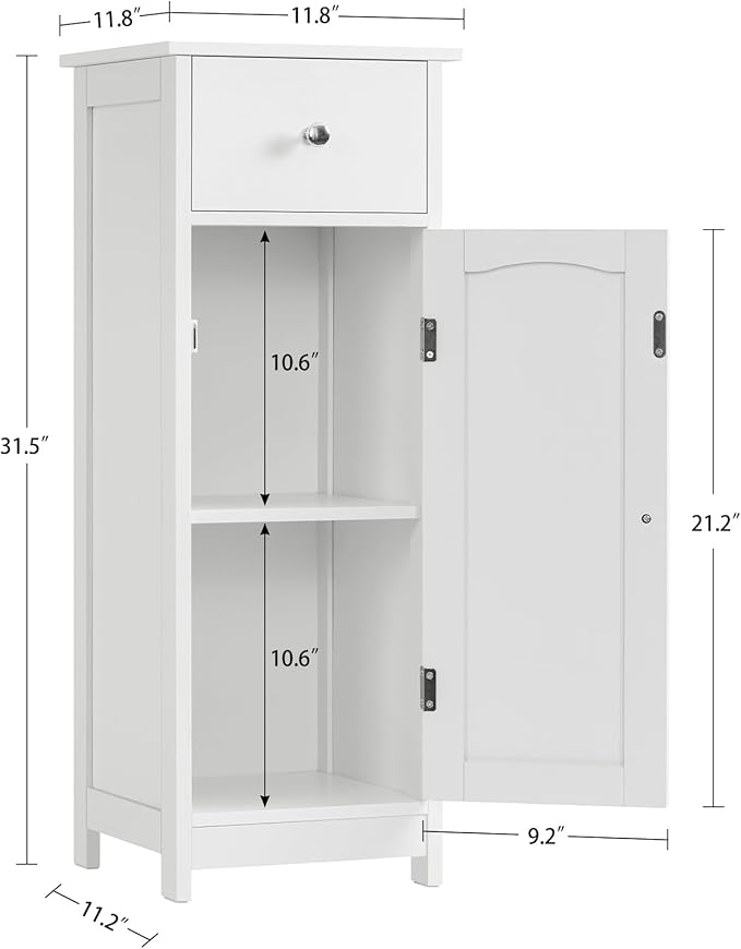 Iwell Bathroom Floor Cabinet, Small Bathroom Storage Cabinet with Drawer & Storage Shelf, Free-Standing Organizer Cabinets for Hallway/Living Room, White
