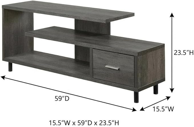 Furnifact Charcoal Gray 1-Drawer TV Stand, Wood, Contemporary Style, Honeycomb and Melamine Veneer Finish, Supports 75 lb TVs up to 65 inches