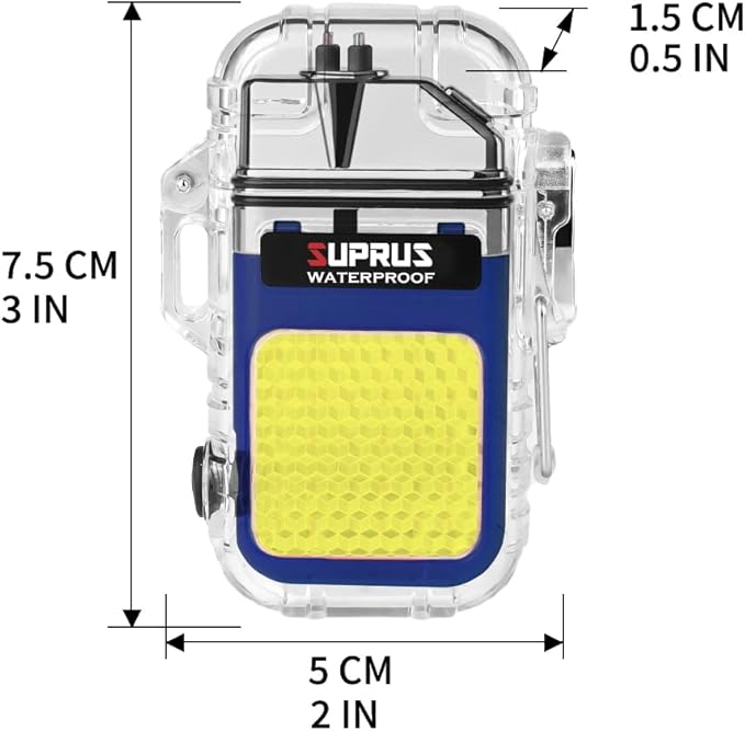 SUPRUS Waterproof 3 Modes of Flashlight Windproof Lighter Dual Arc Electric Rechargeable Dual Arc Plasma Lighter with Survival Emergency Whistle and Lanyard (Blue)