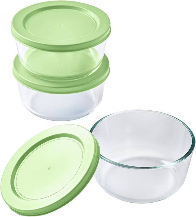 DURA LIVING Borosilicate Glass Food Containers - 6 Piece Set (2 cup) - Premium Storage Solution Microwave & Dishwasher Safe, BPA-Free Lids, White