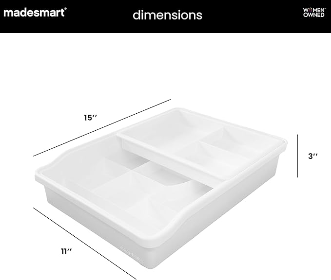 madesmart 13-Compartment Junk Drawer Organizer with Sliding Top Tray, Multi-Purpose Storage for Kitchen, Office & Bathroom Drawers, White