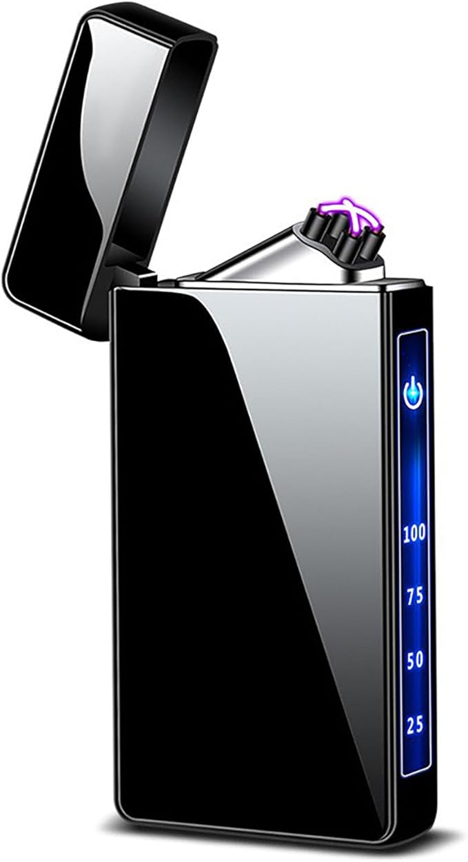 Plasma Dual Arc Lighter,USB Rechargeable Lighter with LED Battery Indicator and Touch Sensor Switch (ICE Black)