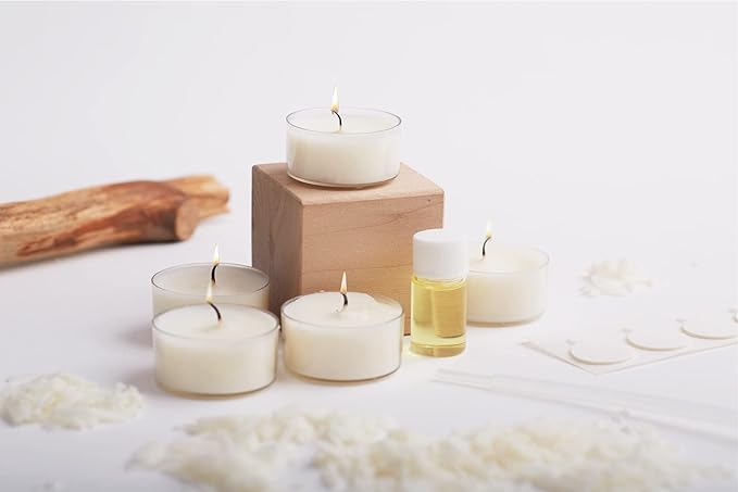 Soy Tealight, Single Craft Kit Set, Beige, Includes 5 Clear Polycarbonate Tealight Cases, 100g Soy Wax, 5 Tealight Wicks, 4ml Vanilla Fragrance Oil, Pipette, Instructions