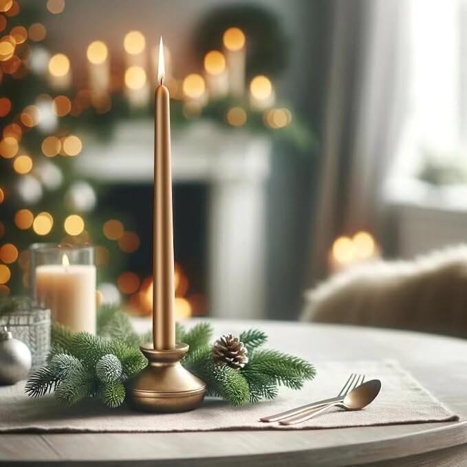 10-Inch Tall Dripless Taper Candles Set of 4 - Gold Tapered Candles, Perfect for Wedding,Christmas - Smokeless, Unscented, Long Burning - Hand Poured, Colored Tall Candlesticks - doradas