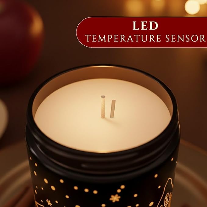 Apple & Cinnamon Scented Candle – Dual Light Glow Jar Candle (Real Flame + Heat Activated LED), Soy Wax Blend Aromatherapy Candle, 40-Hour Burn, Candle for Bedroom, Bathroom & Home Gift, 7oz