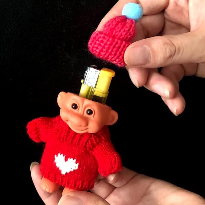 2 Pack Cute Troll Dolls Lighter Case Holder Silicone Funny Mini Dolls Lighter Pouch Sleeve with Sweater &Hat for Regular Lighter (Lighter not Included) (Dark Blue & red)