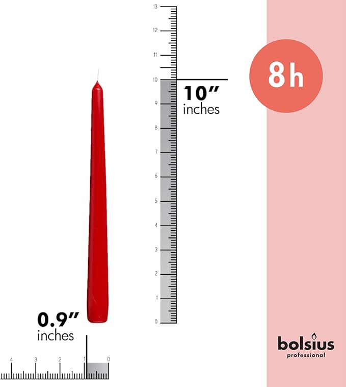 BOLSIUS 60 Count Unscented 10 Inch Red Household Taper Candles - 8 Hours Burn Time - Premium European Quality - Smokeless Dripless Taper Candlestick - Great for Special Occasion, Church, and Everyday