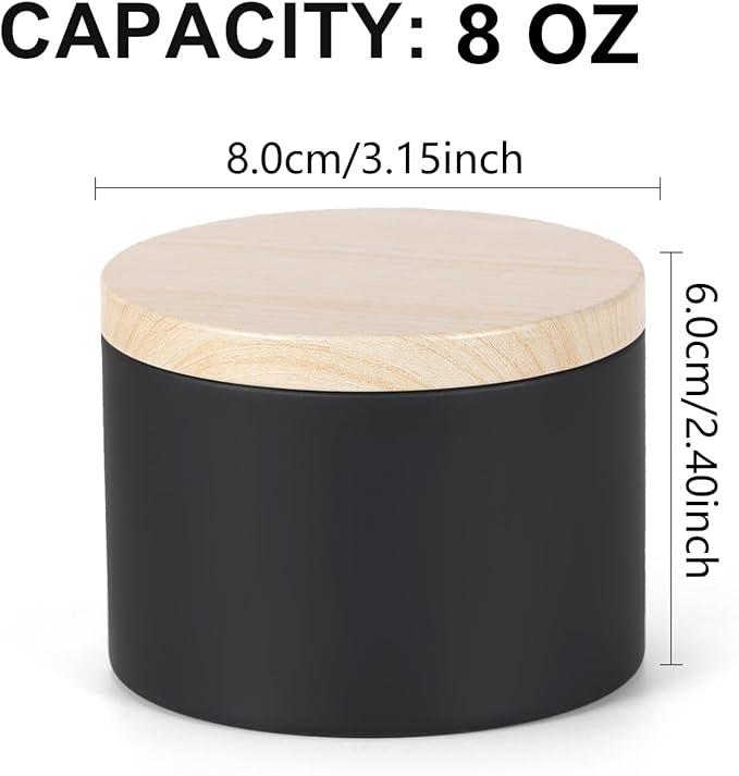 SONVIIBOX 24 PCS 8oz Candle Tins, Black tins with Wood-Grain Metal lids,Candle Jars for Making Candles Bulk,8oz Candle Jars,Tin Jars for Candle Making