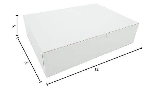 Southern Champion Tray 0983 Premium Clay Coated Kraft Paperboard White Non-Window Lock Corner Bakery Box, 12" Length x 9" Width x 3" Height (Case of 200)
