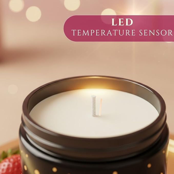 Vanilla & Strawberry Scented Candle – Dual Light Glow Jar Candle (Real Flame + Heat Activated LED), Soy Wax Blend Candle, 40-Hour Burn, Decorative Candle for Bedroom, Bathroom & Home Gift, 7oz
