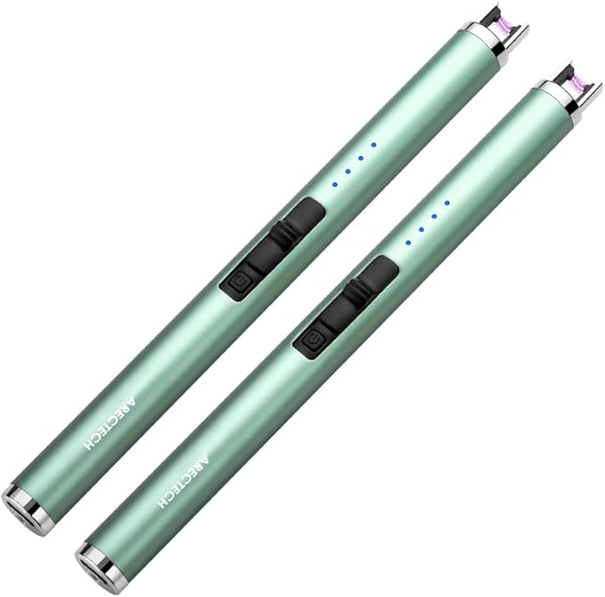 ARECTECH Rechargeable Electric Candle Lighter, Christmas Stocking Stuffers Gifts for Mom Men Wife, Arc Plasma Windproof Lighter for Candle Kitchen Birthday with Type-C Cable, Green 2 Pack