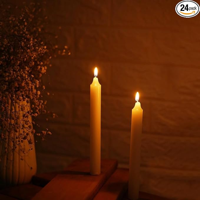 Welburn Veda&Co Church Candles - Pack of 24, 19mm x 7" (7 Hour Burn Time), 100% Paraffin Wax, for Memorial, Christmas Eve, Shabbat (White)