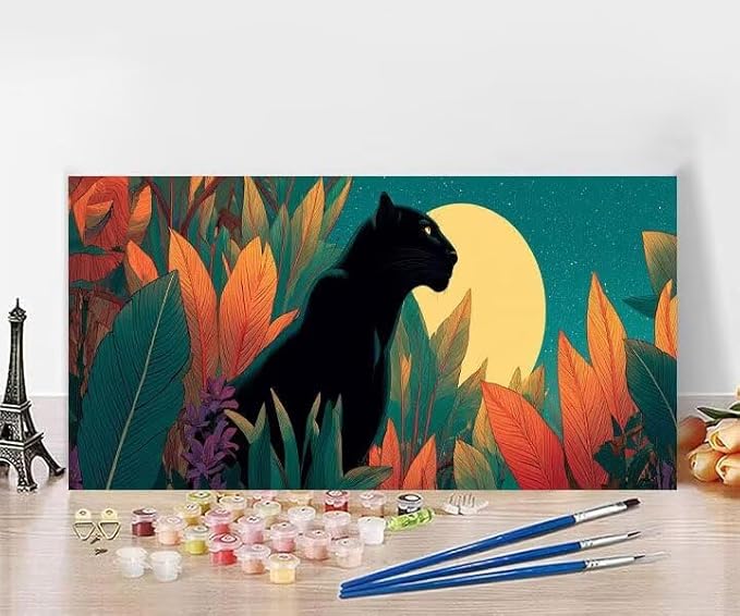 Paint by Numbers Kit for Adults Leopard Painting by Numbers Moon DIY Kits for Adults Canvas Painting Crafts, Hobbies for Women Beginner for Home Wall Decor Art Gifts Without Frame 16x32 Inch 0-X255