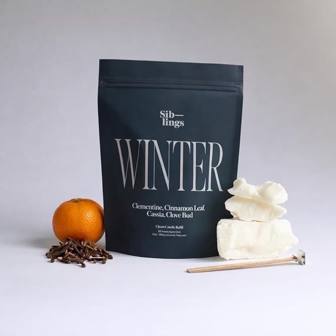 Siblings Candle Refill Kit – DIY Coconut Soy Wax Candle Making Kit for Reusable Vessels – Non-Toxic Clean Burn, Wooden Wick – Winter Scent – 60 Hour Burn