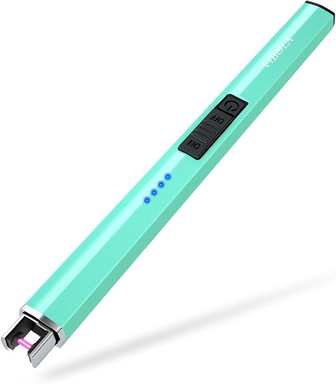 Rechargeable Lighter Electric Candle Lighters Arc Plasma Flameless Windproof USB Lighter Multi-Safety Protection Teal Blue