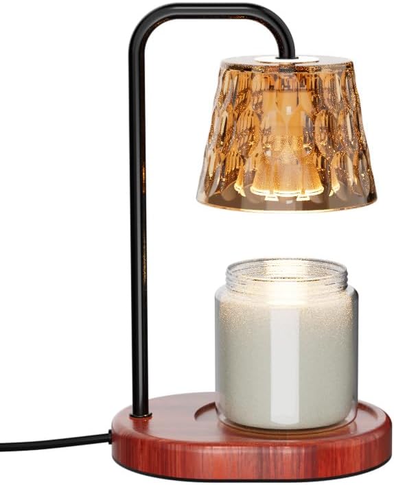 Candle Warmer Lamp Burner for Soy Jar Candles with Timer &Dimmer, Wax Candle Melts Warmer Light for Home Room Decor, Modern Candle Heater with Glass Lampshade for Scented Wax (Black)