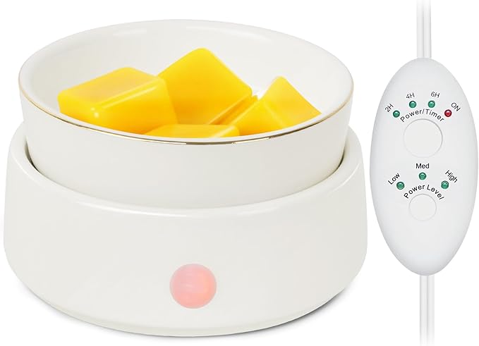 Candle Wax Melt Warmer with Safety Timer Auto Shut-Off Ceramic Electric Wax Burner Melter Timer Adjust Fragrance Intensity for Scented Wax Melts Candle Jars Essential Oils Home Office Gift Decor