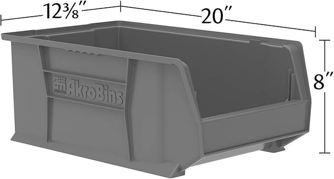Akro-Mils 30281 Super-Size AkroBins Plastic Storage Bins, Space-Saving Stackable Bins for Garage, Classroom, Warehouse Organization, 20" L x 12" W x 8" H, Blue, 3-Pack