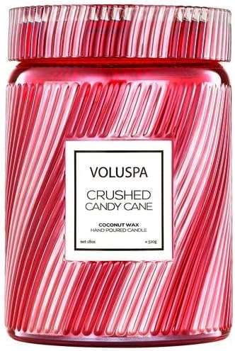 Voluspa Crushed Candy Cane, Large Candle Jar, 18 oz, 100 Hour Burn Time, Coconut Wax for Clean Burning, Handcrafted in The USA