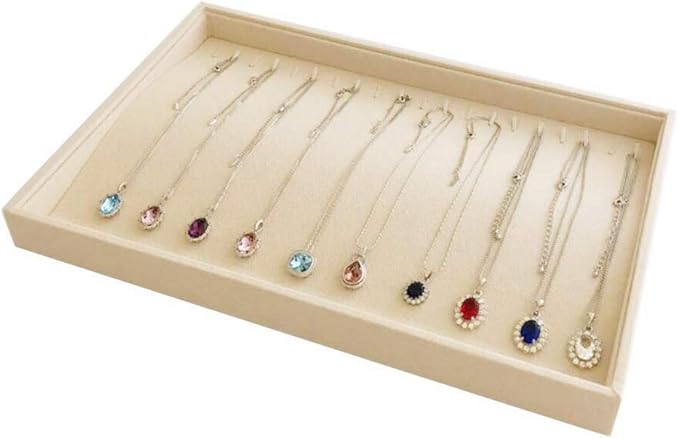 Stackable Jewelry Display Tray Necklace Bracelet Watch Organizer Premium Grad Beige Velvet Home Store Shows Gallery Drawer Divider Closet Organization