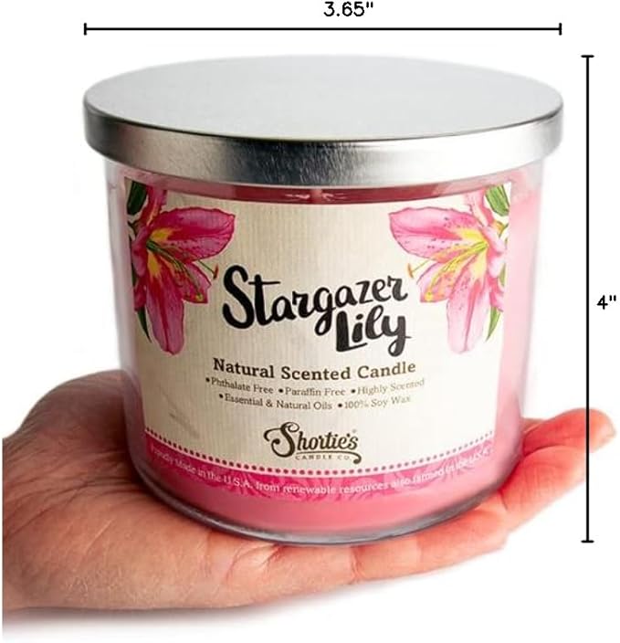 Stargazer Lily Highly Scented Natural 3 Wick Candle, Essential Fragrance Oils, 100% Soy, Phthalate & Paraben Free, Clean Burning, 14.5 Oz.