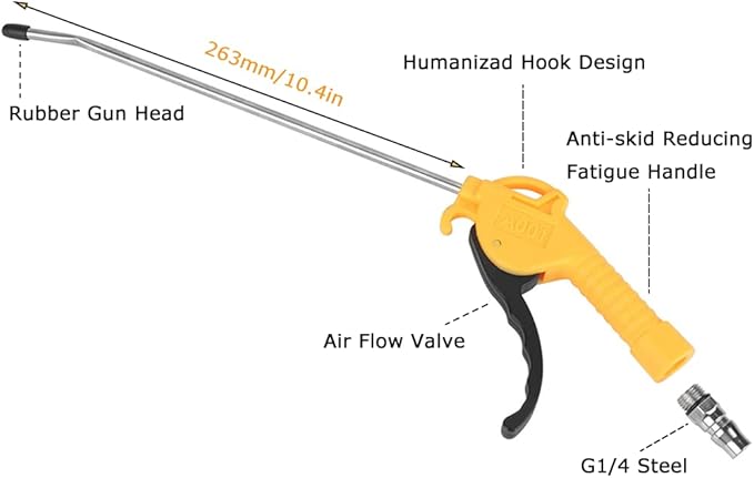 Watris Veiyi Air Blow Gun, High Volume Air Blower Gun, Dust Cleaning Tools with 10 Inch Aluminium Alloy Air Nozzle, Pneumatic Air Compressor Accessories