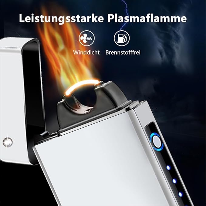 GADATOP Arc Plasma Flame Lighter USB Rechargeable Windproof Electric Lighter for Candle (Silver)