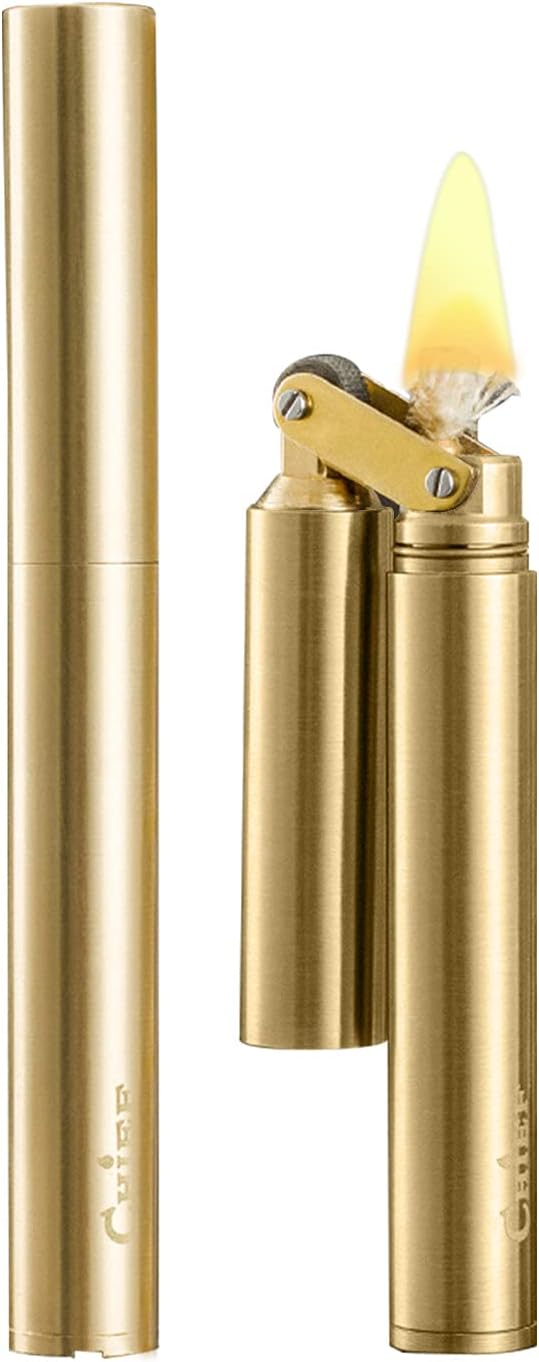 DOUBFIVSY Vintage Windproof Refillable Kerosene Lighter, Antique Brass Trench Design with Gift Box, Cool Trench Lighters for Men Dad Husband