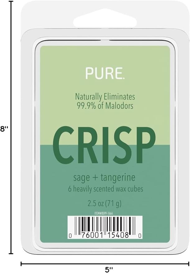 Candle-Lite Pure Wax Melts Sage & Tangerine Scent, Odor Eliminating, 3 Pack, Eliminates 99.9% of Odors, 6-Cube 2.5 oz Scented Wax Cubes, Proudly Poured in The USA, Ideal Gift for Home Fragrance