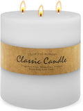 Large 3-Wick White Pillar Candle - 6x6 Inch Dripless & Smokeless Unscented Fat Candle, 120 Hour Long Burning Hand-Poured Thick Candle with Cotton Wicks