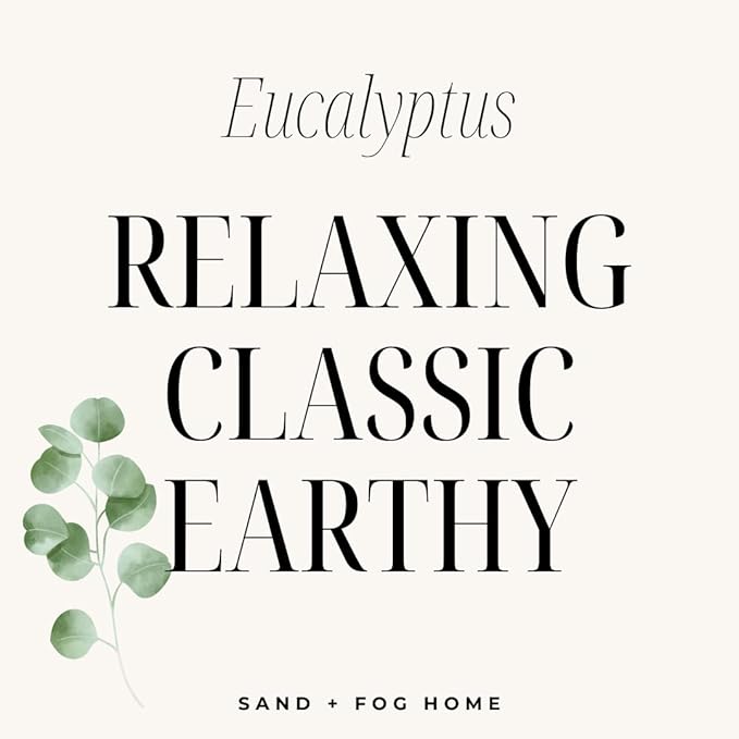 Sand + Fog Scented Candle - Eucalyptus – Additional Scents and Sizes – 100% Cotton Lead-Free Wick - Luxury Air Freshening Jar Candles - Perfect Home Decor – 12oz