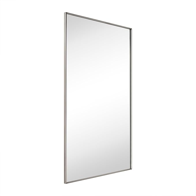 TEHOME Brushed Nickel Bathroom Vanity Mirror with Squared Corners, 24x40'' Silver Rectangle Stainless Steel Metal Framed Mirror for Bathroom