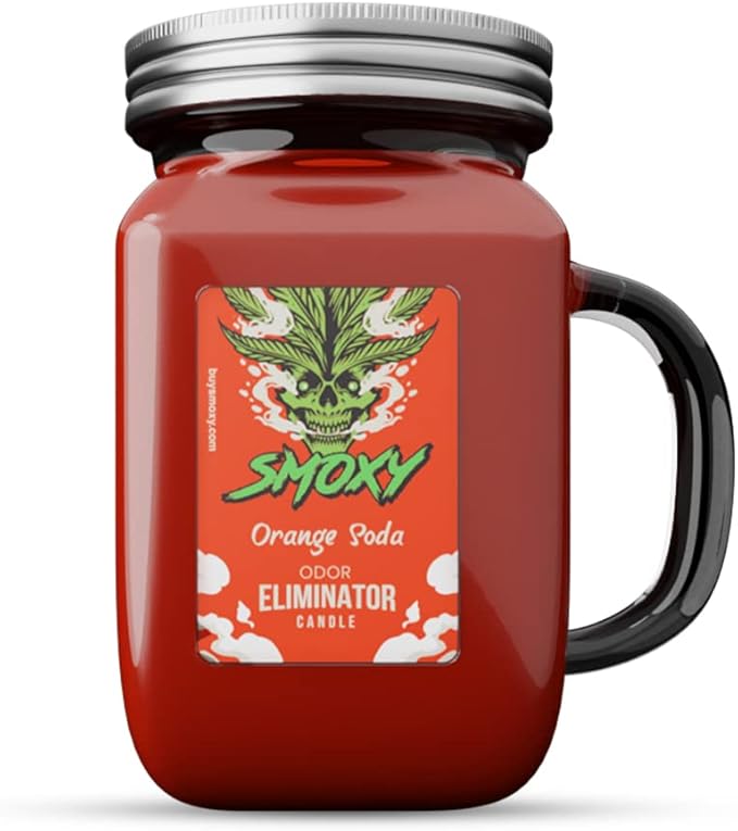 Smoxy Smoke Odor Eliminator Candle - Scented Candle for Home - Indoor Space Deodorizer & Air Freshener with Fragrance Pet Smell - Natural Palm Wax - Glass Mason Jar, 13oz. (Orange Soda)