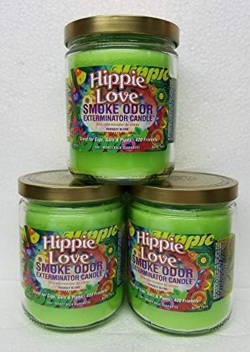 Smoke Odor Exterminator 13oz Jar Candle, Hippie Love Three Pack.
