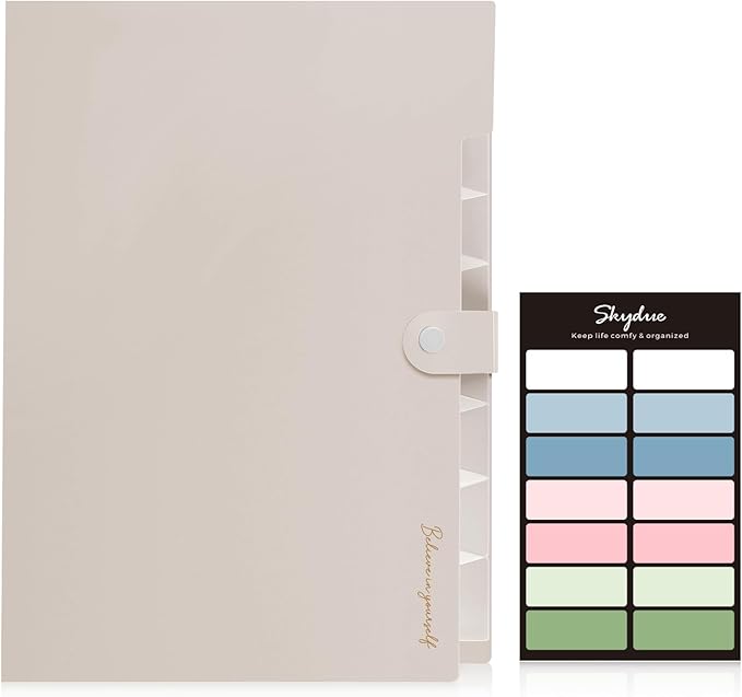 SKYDUE Expanding File Organizer with 8 Pockets, Accordion File Folders with Labels, Portable Document Paper Bill Receipt Organizer, Home College School Office Supplies, Letter Size,Milk Tea Brow