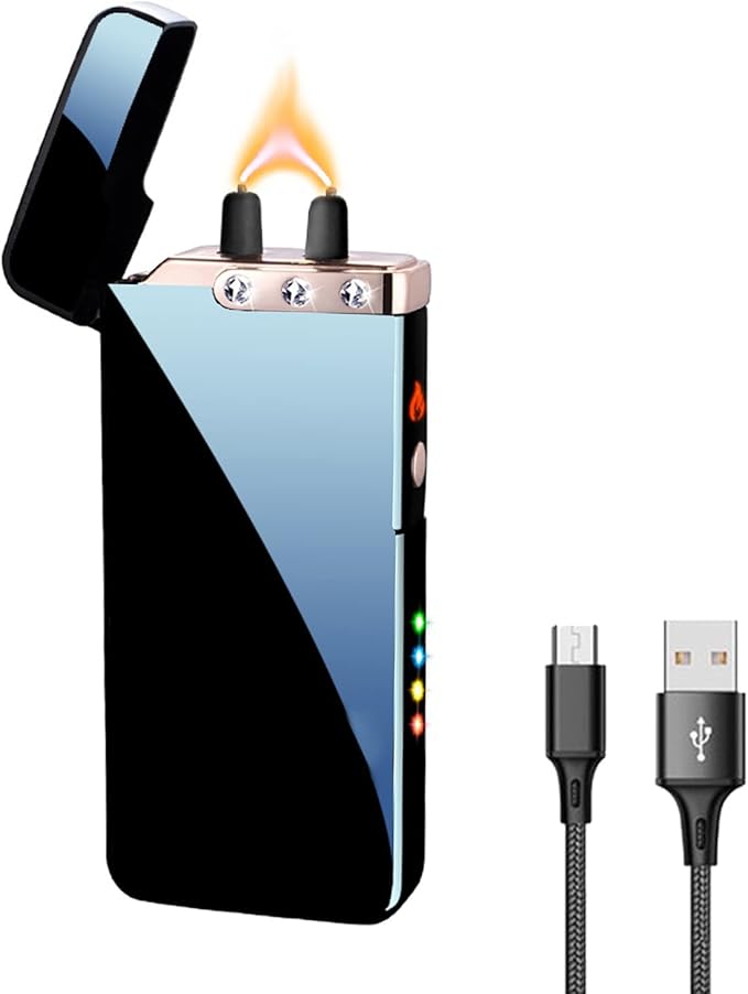GADATOP Flame Arc Plasma Lighter,Electric Lighters, USB Rechargeable Electric Lighters Windproof Waterproof Lighter with LED Battery Indicator (Black)