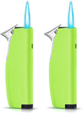 Women's Mini Butane Torch Lighter, Windproof Jet Flame Refillable Adjustable Candle Lighter for BBQ, Camping, Daily Use, Ideal Gift, 2 Pack (Green, Butane Not Included)